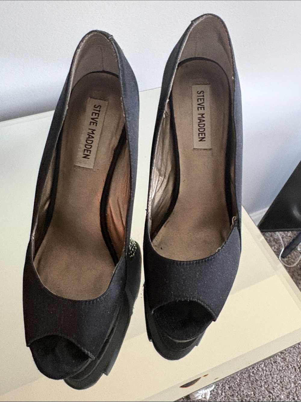 Steve Madden Black Peep-Toe Platform Heels